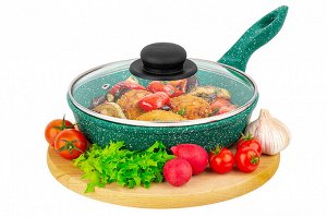 Сковорода глубокая 20 см ГАРМОНИЯ ВКУСА "Изумруд" С КРЫШКОЙ ф20, н/р, 35,5*21*10,5 см