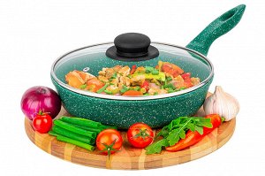 Сковорода глубокая 22 см ГАРМОНИЯ ВКУСА "Изумруд" С КРЫШКОЙ ф22, н/р, 38*23*10,5 см