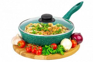 Сковорода глубокая 24 см ГАРМОНИЯ ВКУСА "Изумруд" С КРЫШКОЙ ф24, н/р, 43,5*25*11,5 см