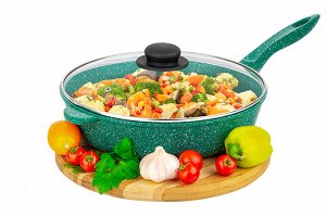 Сковорода глубокая 28 см ГАРМОНИЯ ВКУСА "Изумруд" С КРЫШКОЙ ф28, н/р, 50*29*12,5 см