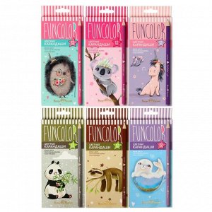 Карандаши цветные 12 цветов FunColor, пластиковые, трёхгранные, МИКС