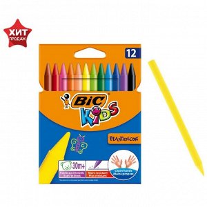 Цветные мелки 12 цветов BIC Kids Plastidecor, детские, пластиковые, ударопрочные