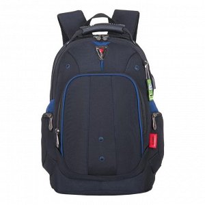 Рюкзак молодежный, Across AC21, 43 х 30 х 18 см, эргономичная спинка, чёрный/синий