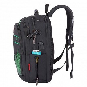 Рюкзак молодежный, Across AC21, 43 х 30 х 18 см, эргономичная спинка, чёрный/зелёный
