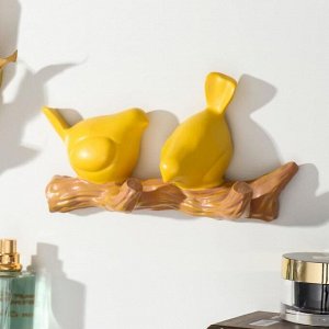Крючки декоративные полистоун "Две птички на ветке" жёлтые 10,5х5,5х21 см 7084308