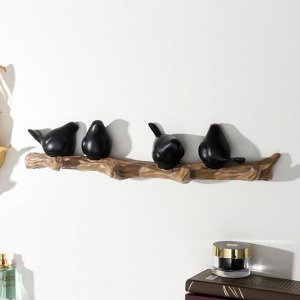Крючки декоративные полистоун "Четыре птички на ветке" чёрные 10,5х6х45 см