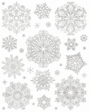 Новогоднее оконное украшение Серебряные хлопья снега из ПВХ пленки, декорировано глиттером (крепится к гладкой поверхности стекла / 30х38см арт.86053