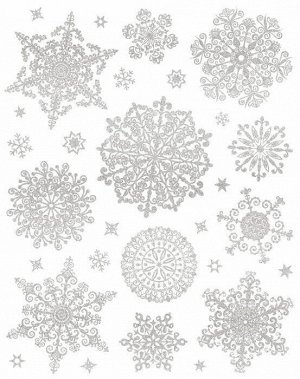 Новогоднее оконное украшение Серебряные колючие снежинки из ПВХ пленки, декорировано глиттером (крепится к гладкой поверхности сте / 30х38см арт.86050