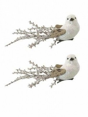 Новогоднее ёлочное украшение Птички белые: набор из 2 шт., 3,5x14x3