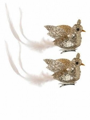 Новогоднее ёлочное украшение Птички в золоте: набор из 2 шт., 9x18x5
