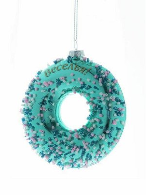 Новогоднее подвесное украшение Пончик "Веселья!", из стекла / 8*11*2см арт.87394