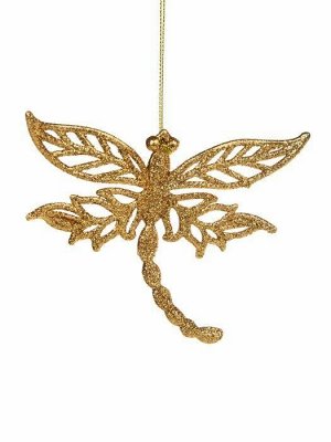 Новогоднее подвесное елочное украшение Стрекоза золото из полипропилена / 11х0,2x13см арт.86756