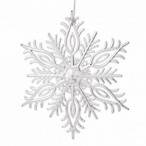 Новогоднее подвесное елочное украшение Снежинка резная серебряная из полипропилена / 14,5x12,5x0,2см арт.86703