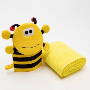 Полотенце махровое Крошка Я "Пчелка" с мочалкой, 50*90 см, 100%хл, 340 г/м2