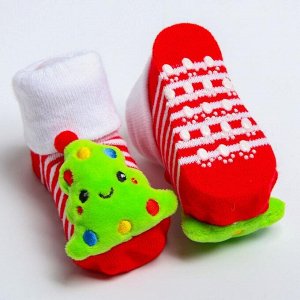 Подарочный набор: носочки - погремушки на ножки и повязка на голову «С новым годом!»