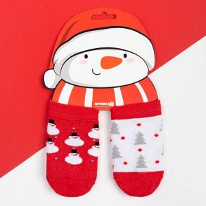 Набор новогодних носоков Крошка Я "Снеговик", 2 пары, 12-14 см