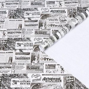Бумага упаковочная глянцевая "С Новым Годом друзья", черно-белая, 70 х 100 см,1 лист