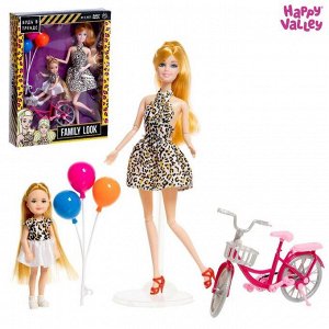 Кукла-модель с дочкой Family Look на велосипеде, леопард