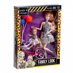Кукла с дочкой Family Look на велосипеде, леопард