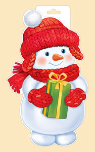 Плакат фигурный "Снеговик с подарком"