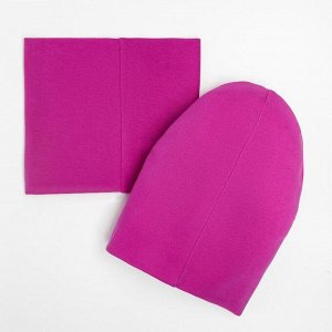 Комплект (шапка,снуд) для девочки, цвет фиолетовый/единорог, размер 50-54