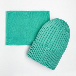 Комплект (шапка,снуд) для девочки, цвет мята/единорог, размер 48-52