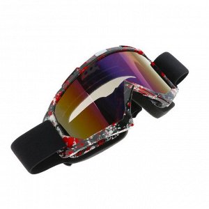 Очки-маска для езды на мототехнике, стекло сине-фиолетовый хамелеон, черно-красные, ОМ-25
