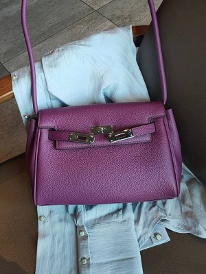 Кожаная женская сумка-портфель, цвет баклажановый