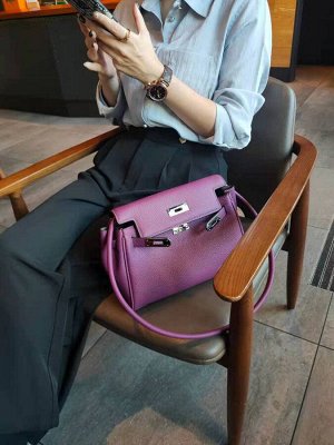 Кожаная женская сумка-портфель, цвет баклажановый