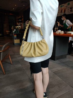 Женская сумка-седло из натуральной кожи, цвет горчичный