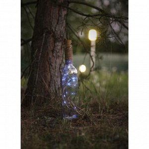 Гирлянда "Нить" 1 м роса с пробкой, IP44, серебристая нить, 10 LED, свечение белое, фиксинг, солнечная батарея