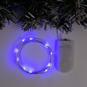 Luazon Lighting Гирлянда «Нить» 1 м роса, IP20, серебристая нить, 10 LED, свечение синее, CR2032х2