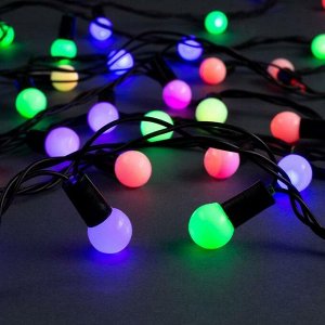 Гирлянда "Нить" 10 м с насадками "Шарики 1.5 см", IP44, тёмная нить, 100 LED, свечение мульти, мигание, 220 В