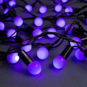 Гирлянда "Нить" 10 м с насадками "Шарики 1.5 см", IP44, тёмная нить, 100 LED, свечение фиолетовое, 8 режимов, 220 В