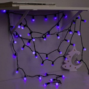 Гирлянда "Нить" 10 м с насадками "Шарики 1.5 см", IP44, тёмная нить, 100 LED, свечение фиолетовое, 8 режимов, 220 В