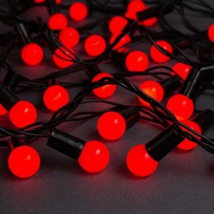 Гирлянда "Нить" 10 м с насадками "Шарики 1.5 см", IP44, тёмная нить, 100 LED, свечение красное, 8 режимов, 220 В