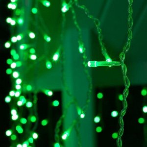Гирлянда "Бахрома" 3 х 0.9 м , IP44, УМС, прозрачная нить, 232 LED, свечение зелёное, 220 В