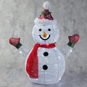 Фигура светодиодная "Снеговик в шапке и шарфе" 60 см, 60 LED, 220V, БЕЛЫЙ