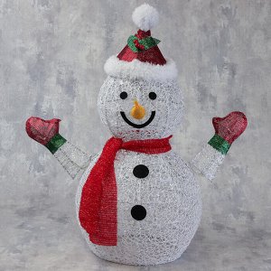 Фигура светодиодная "Снеговик в шапке и шарфе" 60 см, 60 LED, 220V, БЕЛЫЙ