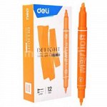 Текстовыделитель двусторонний 1/4 мм EU011-OR оранжевый (1485524) Deli {Китай}