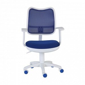 Кресло Бюрократ, с подлокотником, синий, спинка сетка, белый пластик, CH-W797/BL/TW-10