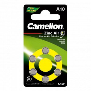 Батарейка для слуховых аппаратов Camelion ZA10 BL-6 Mercury Free (A10-BP6(0%Hg), 1.4 V,90mAh (цена за 6 шт.)