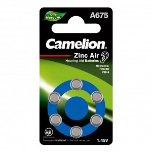 Батарейка для слуховых аппаратов Camelion  ZA675 BL-6 Mercury Free (A675-BP6(0%Hg), 1.4 V,620mAh (цена за 6 шт.)