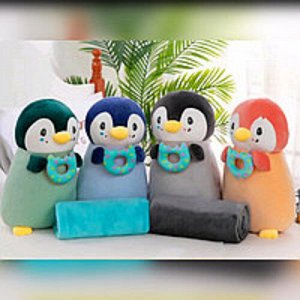 Мягкая игрушка подушка 50 см  "Пингвин" с пледом 110*170 см