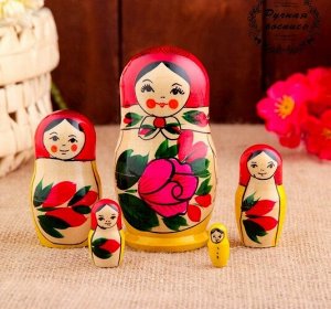 Матрешка "Семеновская" красный платок, 5 кукол, 12 см