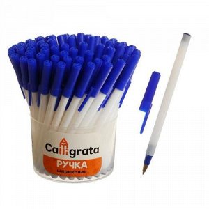 Ручка шариковая 0,5 мм, корпус белый с синим колпачком, цв. синий