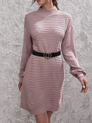 Трикотажное однотонное платье-свитер без ремня