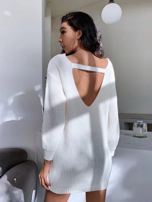 Платье-свитер в рубчик с открытой спиной