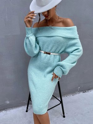 Платье-свитер с открытыми плечами без пояса