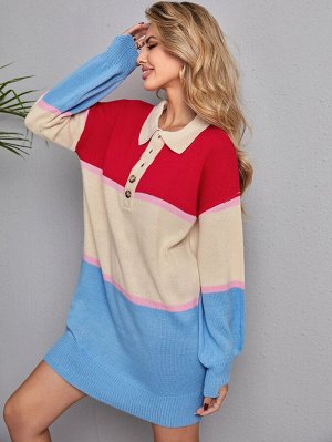 Платье-свитер контрастный на пуговицах